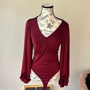 Elegant Burgundy Long Sleeve Women's Top